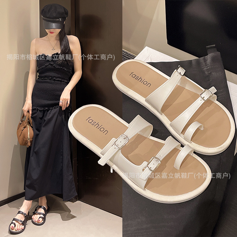 Dép Lê Xỏ Ngón Cho Nữ Dép Cổ Điển Phong Cách Tiên Nữ Phong Cách Hàn Quốc Mẫu Mới 2025 Đi Ra Ngoài Mùa Hè Giày Đi Biển La Mã Đế Bằng Cho Nữ