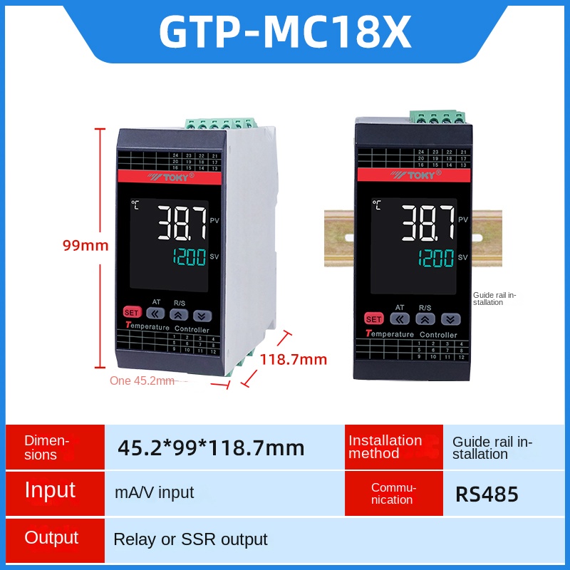 GTP-MC10X Bộ Điều Khiển Nhiệt Độ Thông Minh TOKY in ma/V out : relay, SSR, AL: 2 out, 24V | Tùy chọn - GTP-MC10/MC18 | 4 Kênh Rail DIN | Chống Nhiễu Mạnh | Hiển Thị LCD