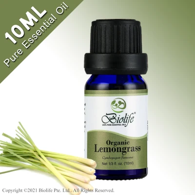 Biolife Organic Lemongrass, 100% Pure Aromatherapy Natural Organic Essential Oil, 10ml Bottle, suitable use for Diffuser, Humidifier, Massage, Skin Care