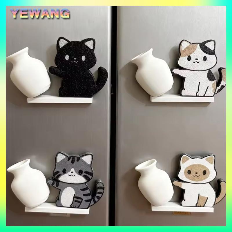 YEWANG Mèo Đẩy Bình Nam Châm Tủ Lạnh Trang Trí Nội Thất Tủ Lạnh Nam Châm Mèo Râu Bộ Sưu Tập Hộp Tưởng Niệm Nhà Văn Phòng Trang Trí Nội Thất Cho Món Quà
