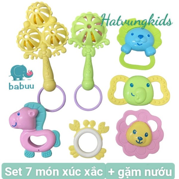 Bộ 7 món đồ chơi xúc xắc kèm gặm nướu Babuu kích thích vận động và giác quan của bé