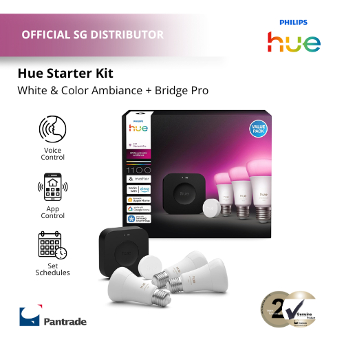 Philips Hue WCA Starter kit: 3 E27 color-capable bulbs + Bridge Pro/Singapore/Local Warranty