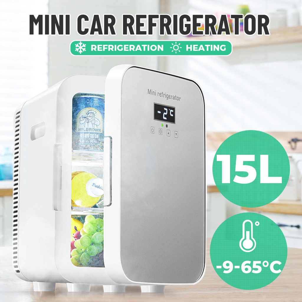 15L DC12-24V/AC220V Car Home Auto Refrigerator Dual Core Freeze Heating Food Fruit Storage Fridge Cooler for Home Travel Harga 217 Ringgit*Penghantaran Percuma