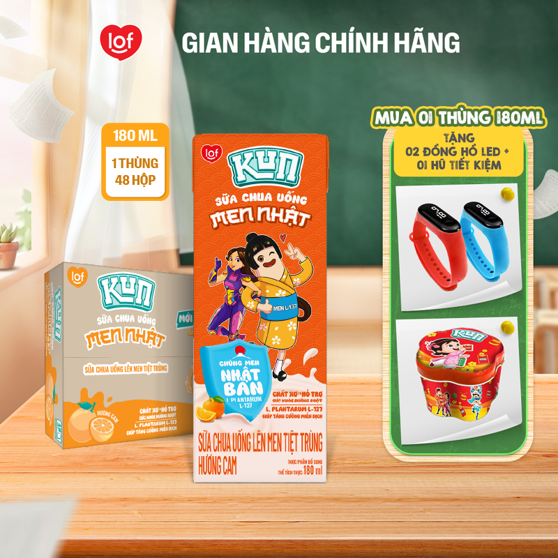 Sữa chua uống KUN vị cam thùng 48 hộp x 180ml (Có thể nhận bao bì cũ/mới)