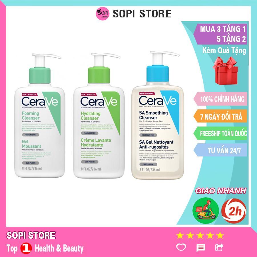 Sữa rửa mặt CERAVE Foaming/Hydrating/SA Smoothing Cleanser 236ml chính hãng Pháp