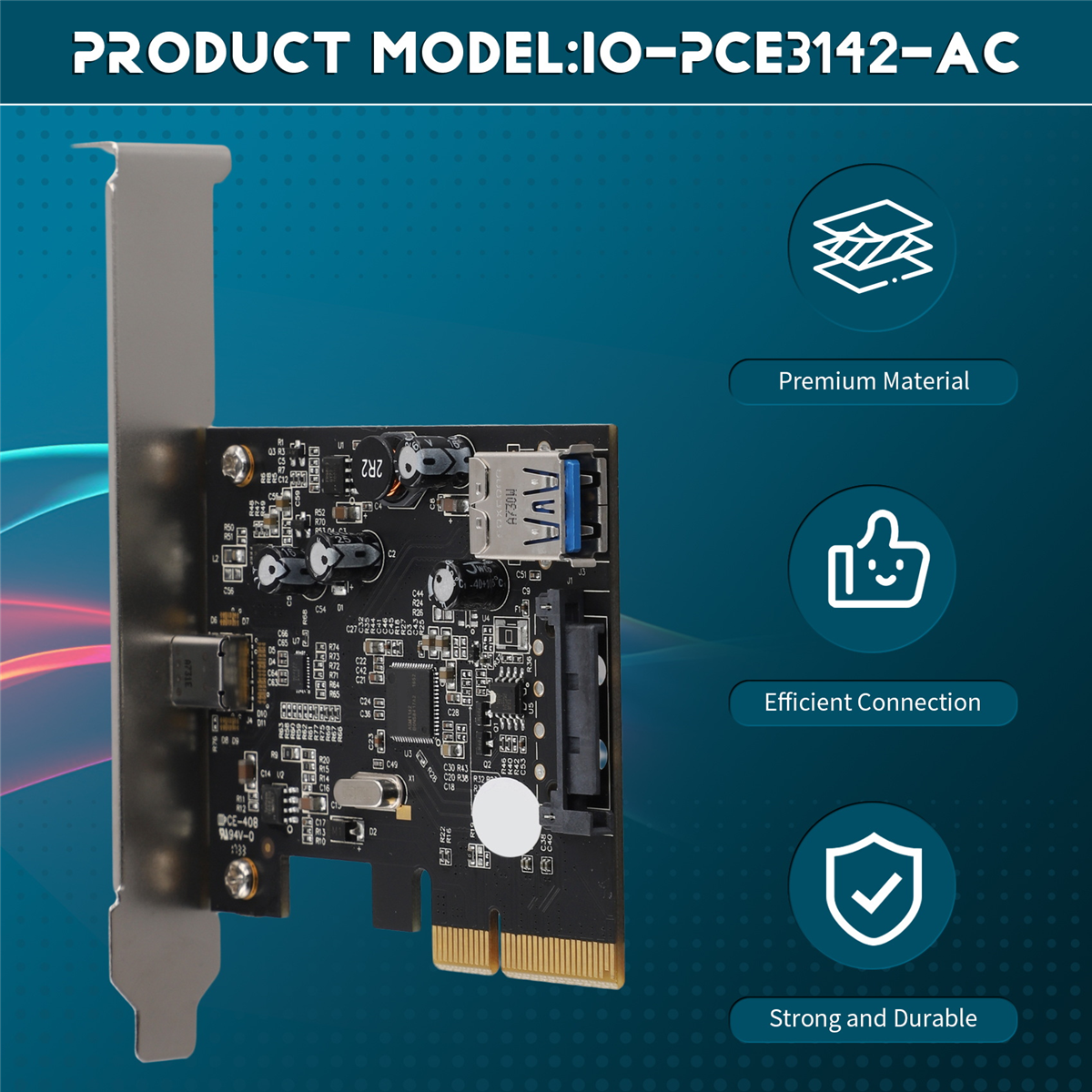 (UGBR) Adapter Card PCI-E 4X to USB3.1 Expansion Card 10G Rear Adapter TYPE-C+TYPE-A Board ASM1142 M
