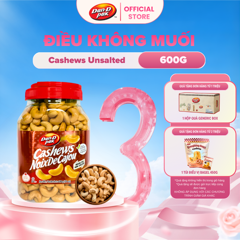 Hạt Điều Không Muối Tự Nhiên Việt Nam Dan D Pak I Cashews Unsalted I 600g