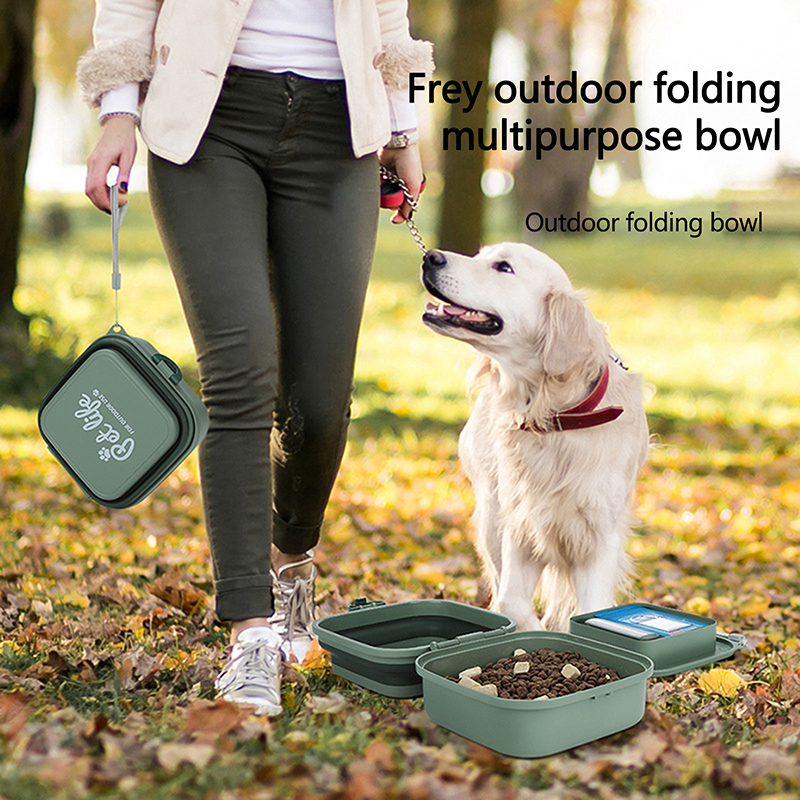 UNIKI Lớn ráp Dog Pet gấp hai lớp uống ăn Bát ngoài trời Pet Dog Feeder Bát Pet Nguồn cung cấp vật nuôi di động con chó bát