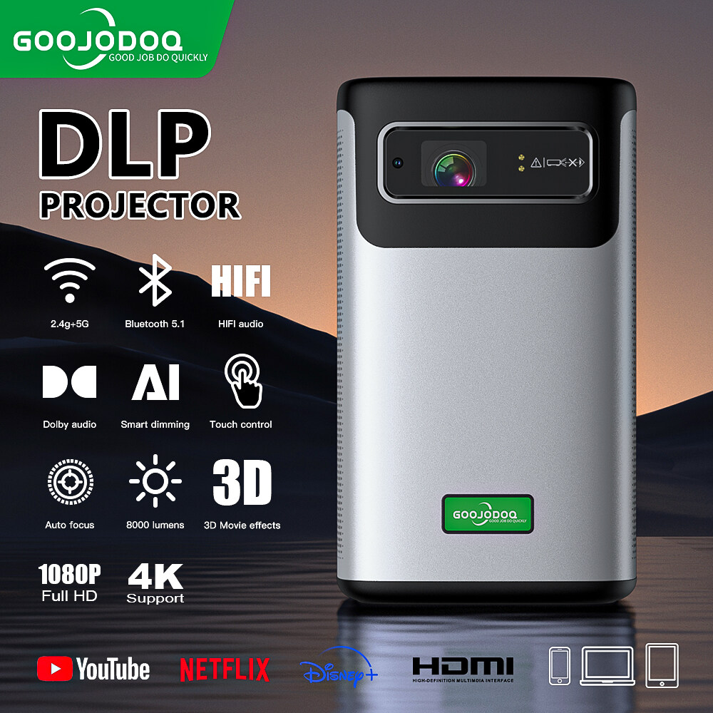 GOOJODOQ Portable Wireless Mini Projector 2024 DLP โปรเจคเตอร์ขนาดเล็กไร้สายแบบพกพาสําหรับโทรศัพท์ Bluetooth แล็ปท็อป Smart 4k Android Wifi สําหรับบ้านตั้งแคมป์กลางแจ้ง 1 year warranty ราคา 9,499 บาท*ส่งฟรี