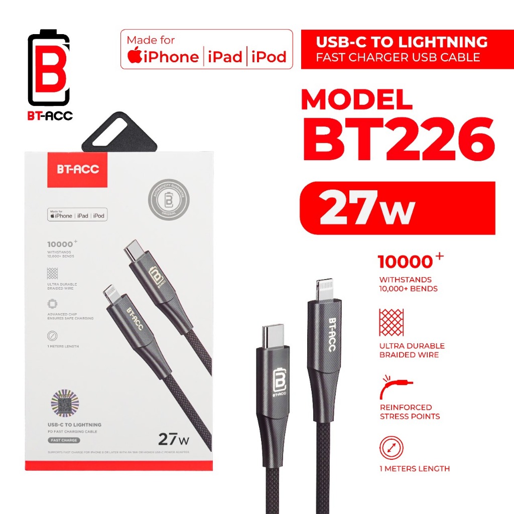 BT-ACC Kabel Data USB-C to Lightning 27W Super Fast Charging (Support MFI) - BT226 Harga 276,000 rupiah*Gratis Ongkir