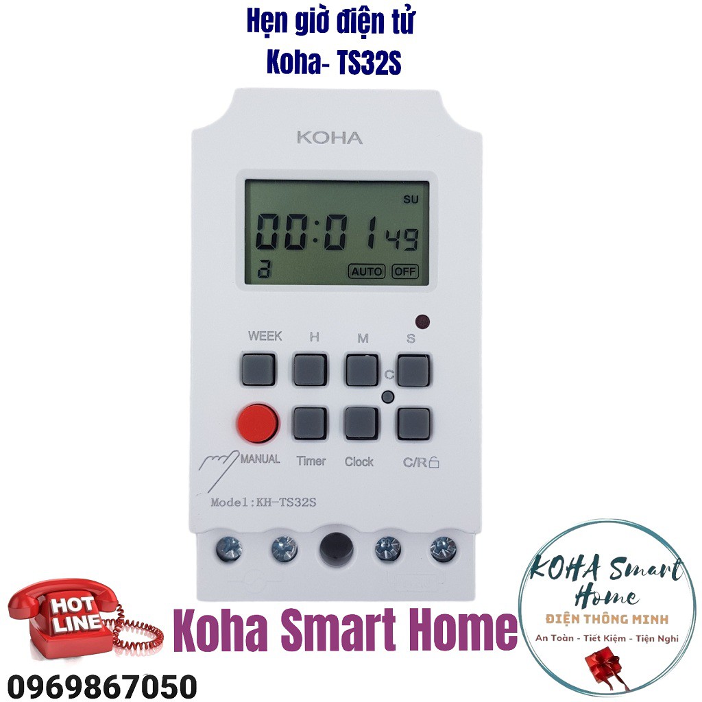 Timer hẹn giờ tối thiểu 1 giây 32 chu trình 2000W-220V - Khóa Màn - Ngủ đông thiết bị - Hẹn giờ tự động