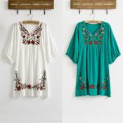 Floral Embroidered Hippie Boho Dress - One Size XS-L (Brand: [Brand
