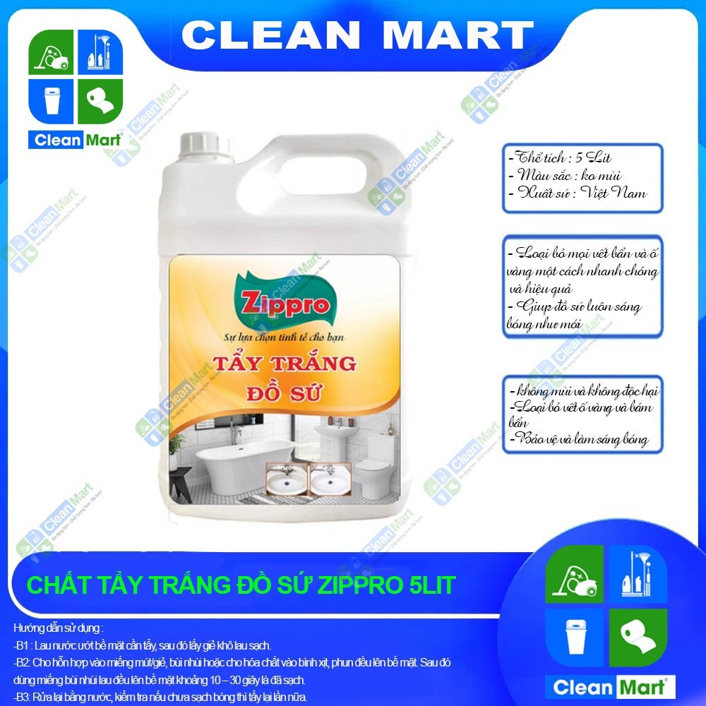 [ZIPPRO] Chất Tẩy Trắng Đồ Sứ Can 5Lit - CLEAN MART