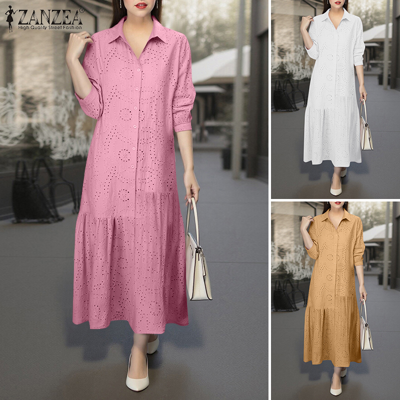 Esolo ZANZEA Korean Style Women Office Lace Patchwork A-Line Dress Long Sleeve Mermaid Dress #0407 ราคา 570 บาท*ส่งฟรี