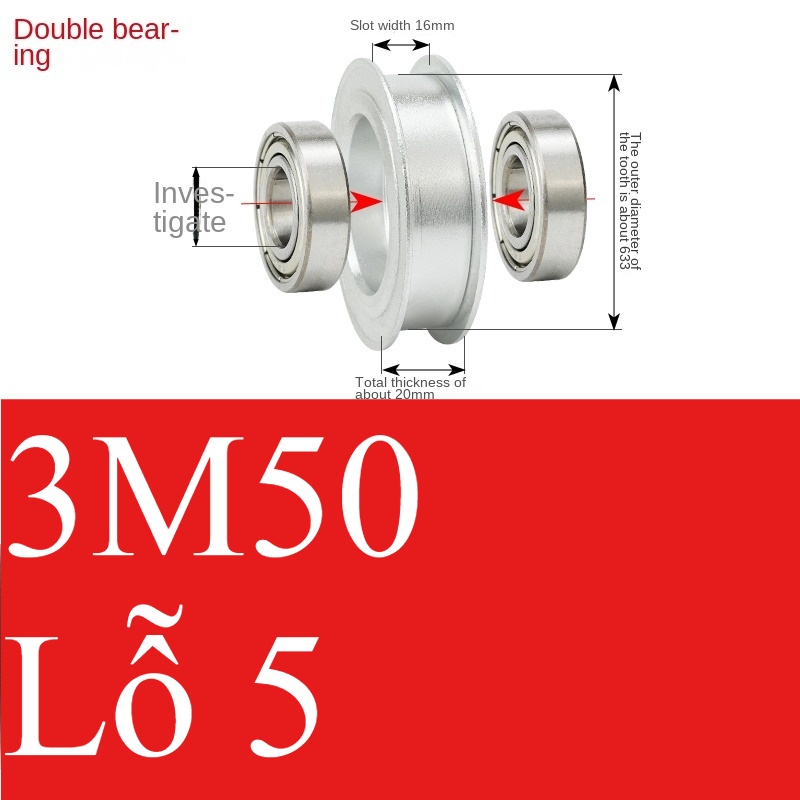 Bánh Răng Đồng Bộ bóng 16-5 | 3M 50 Răng Guangfa - Răng Căng, Rãnh 11/16/21mm, Có Ổ Bi, Lỗ 5-17mm, Nhôm, Hướng Dẫn Công Nghiệp