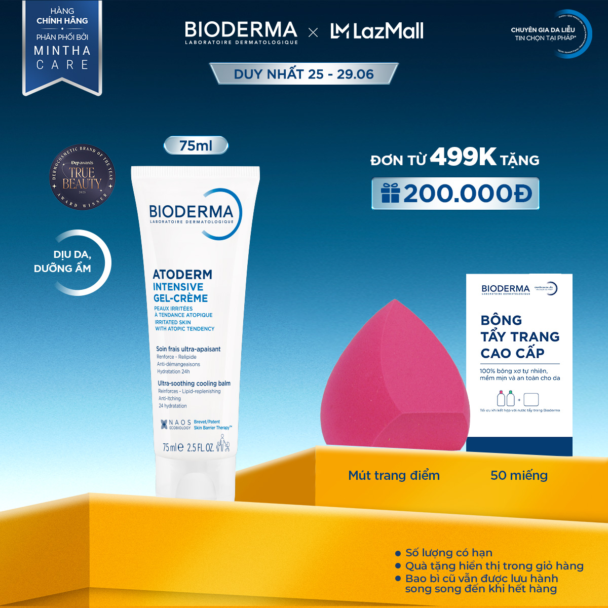 Kem gel dưỡng ẩm và làm dịu dạng gel cho da rất khô đến viêm da cơ địa Atoderm Intensive Gel-crème 75ml