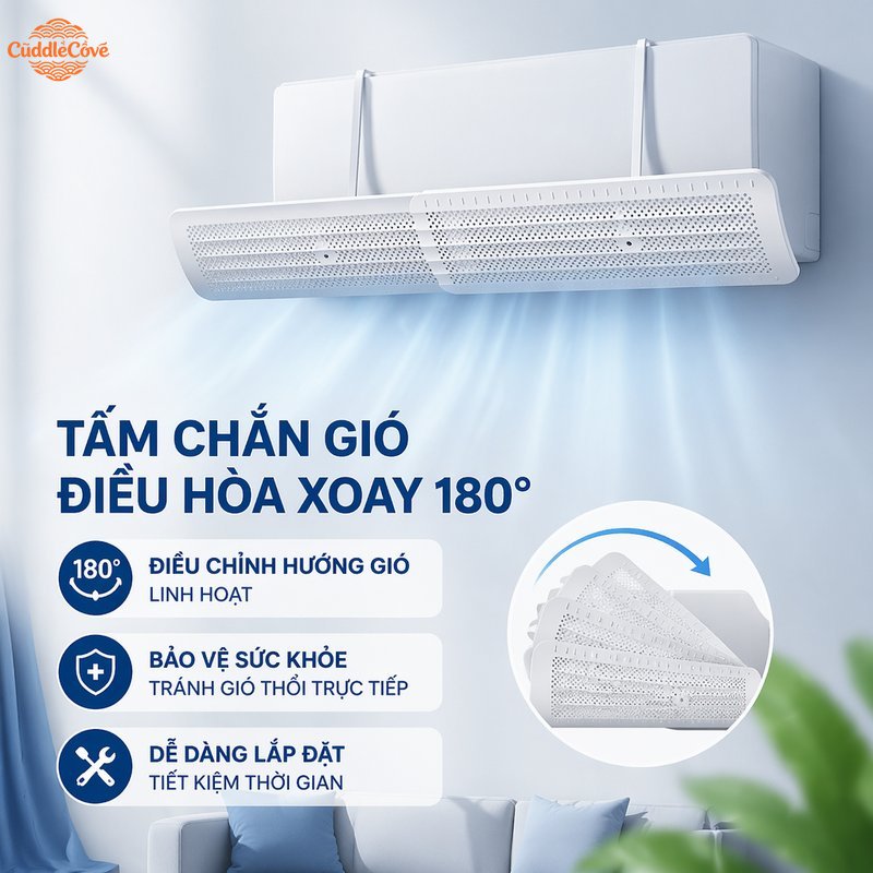 CuddleCove Tấm chắn gió máy lạnh chống thổi trực tiếp xoay 180 độ kéo dài thu gọn lắp đặt không khoan phù hợp gia đình văn phòng