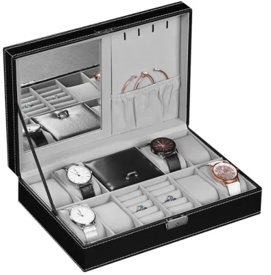 [Starzdeals] 8 Slot Watch Storage + Jewelry Compartment with Mirror / Watch Box / Watch Case / Watch Storage Box / Watch Boxes / Jewelry Box / Jewelry Storage Box