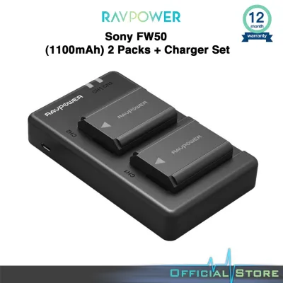 RAVPower Replacement Camera Battery Kit, 2-Pack Sony FW50(1100mAh) with Duo Slot Battery Charger (RP-PB056)