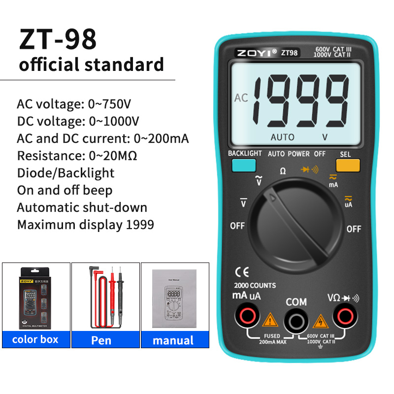 [Gamau] Zoyi Ampe kế Đồng hồ vạn năng kỹ thuật số vôn kế Điện trở tần số đèn nền mét đi ốt Điện áp t