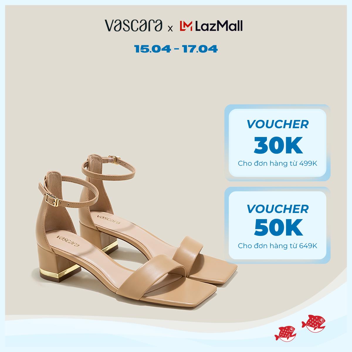   Voucher 30K | 15.4  Vascara Giày Sandal Mũi Vuông Nhấn Gót Si Kim Loại - SDN 0770 