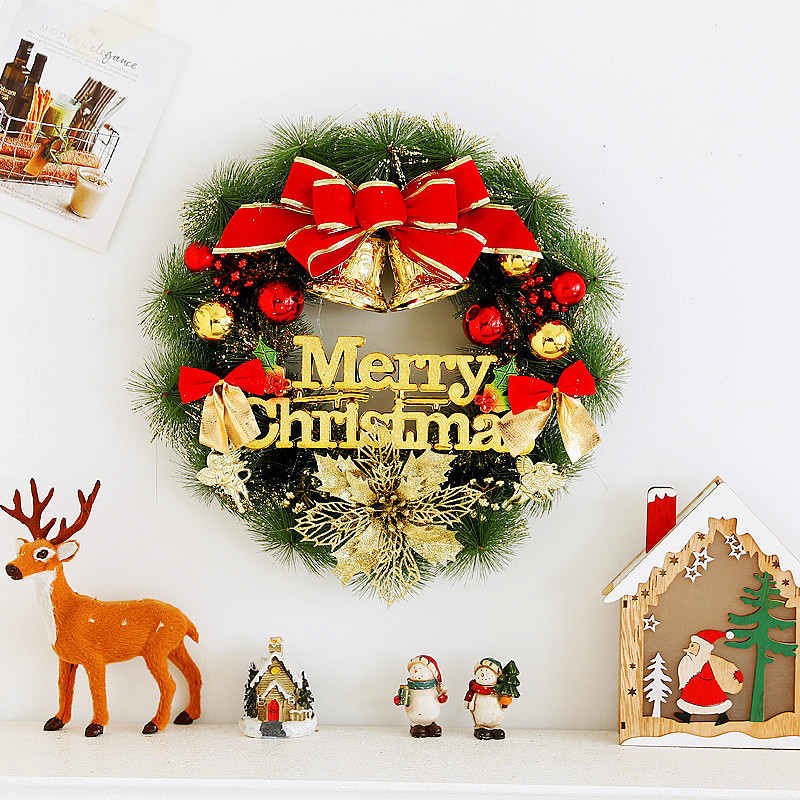 Vòng Nguyệt Quế Cây Thông Trang Trí Noel  Kết Hợp Hươu Màu Xanh Size 40cm