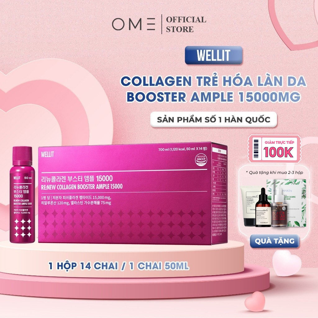 [NHẬP KHẨU CHÍNH HÃNG] Collagen Wellit 15000mg Booster Ample 14 chai Tái Tạo Trẻ Hóa Làn Da Renew Co