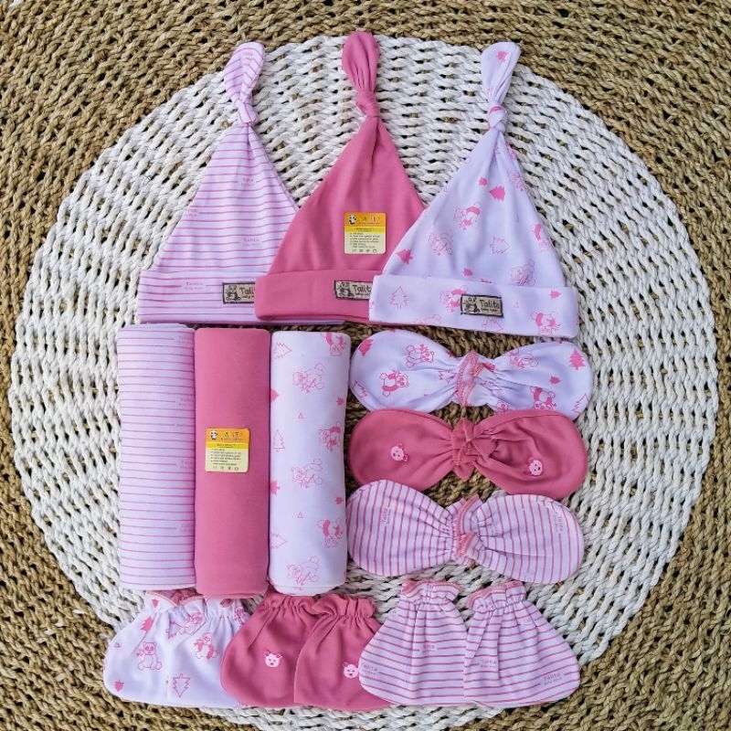 Paket Hemat Seri Dusty 12 Pcs Bedong Set Topi Sarung Tangan Kaki Bayi Baru Lahir Talitababywear