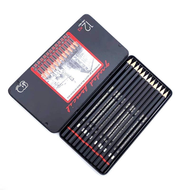 12PCS Metal Boxed Pencil Set Pencils Kit Drawing Sketching 2H-8B Art School Supplies lron Professio wholesale notebook school supplies