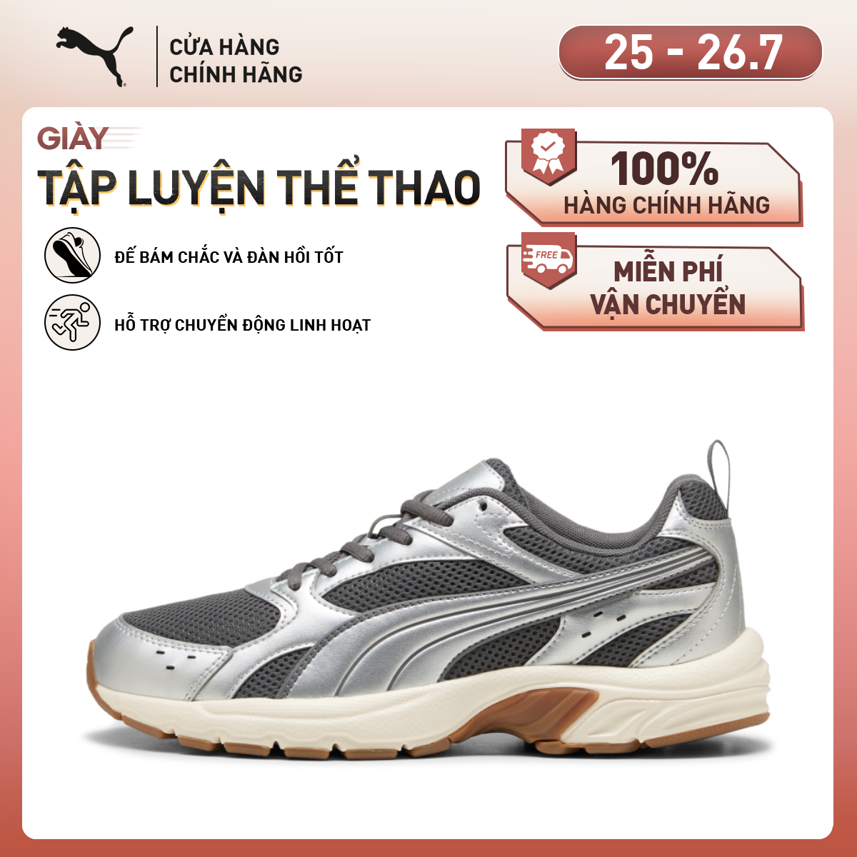 Giày Thể Thao PUMA Unisex Milenio Tech LT Cool Dark Gray-Silver Màu Xám