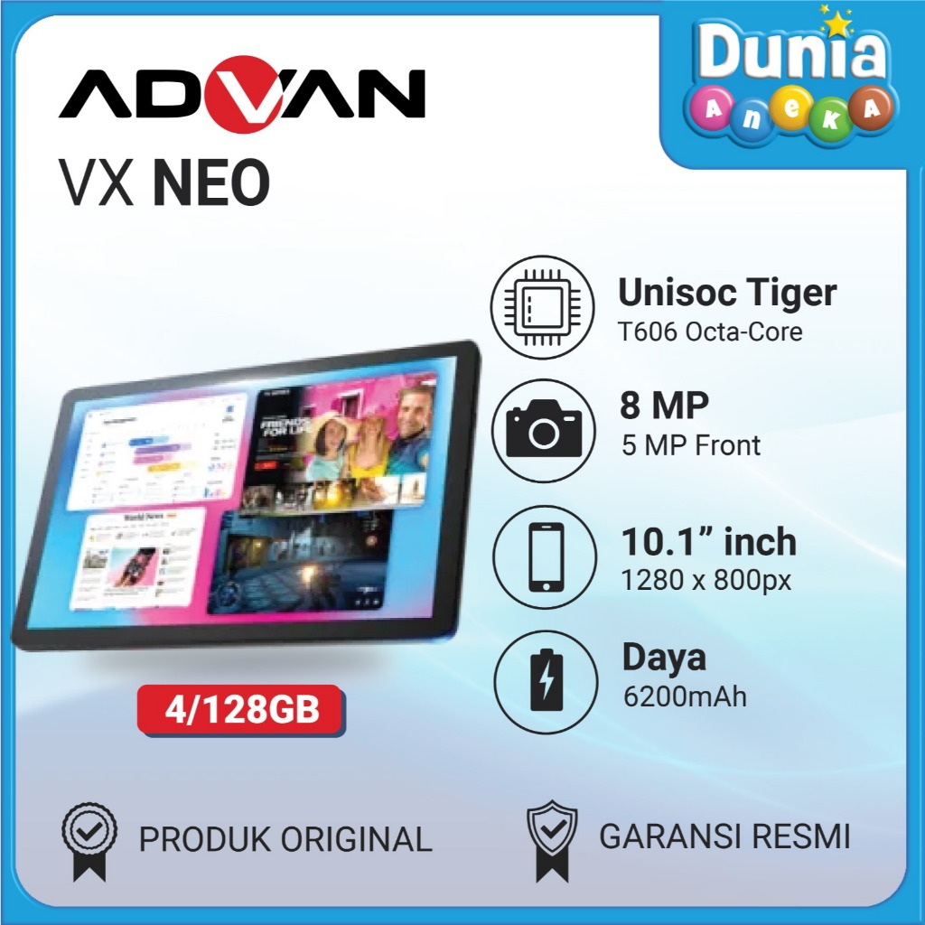 Advan Tablet VX Neo RAM 4GB/ROM 128GB - Baterai 6200mAh- Tablet Android Murah Garansi Resmi - Merek Advan Harga 1,599,000 rupiah*Gratis Ongkir