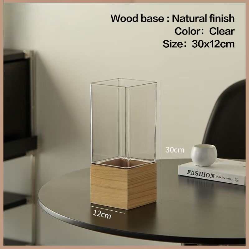 [SG] Acrylic Vase Wooden Base Stand Ins Style DIY Ornaments Flower Decorative Vase