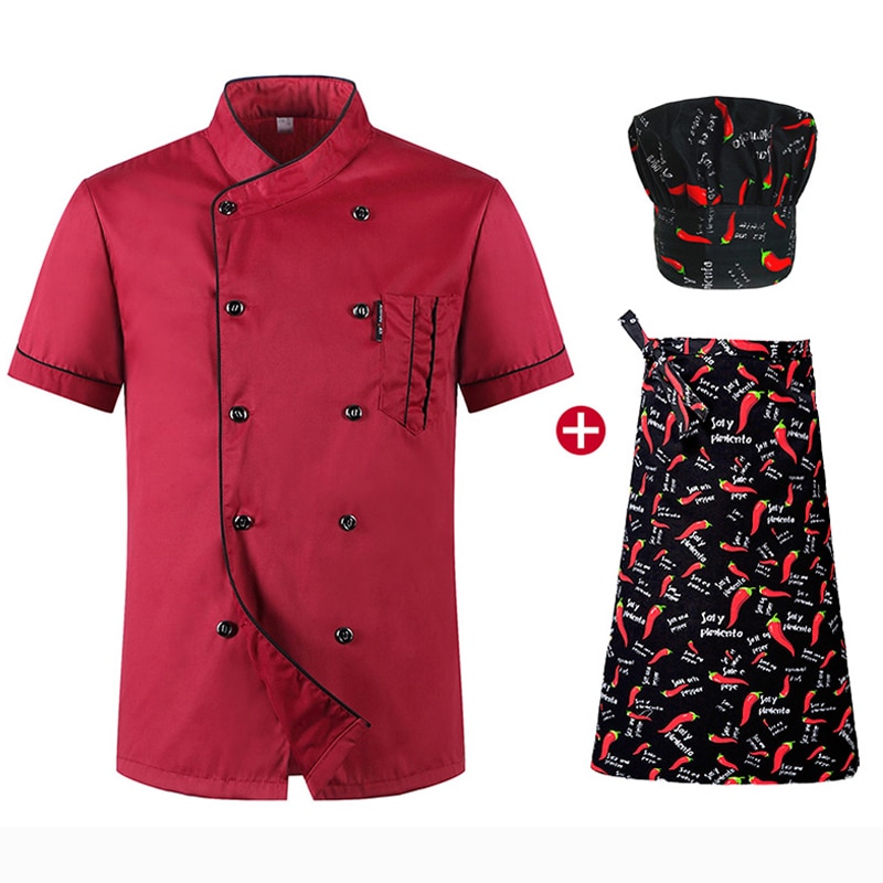 Đồng phục đầu bếp Bán Buôn Unisex Nhà Bếp Bánh Phục Vụ Làm Việc Nấu Ăn Áo Sơ Mi Ngắn Tay Thoáng Khí hai hàng khuy áo khoác đầu bếp
