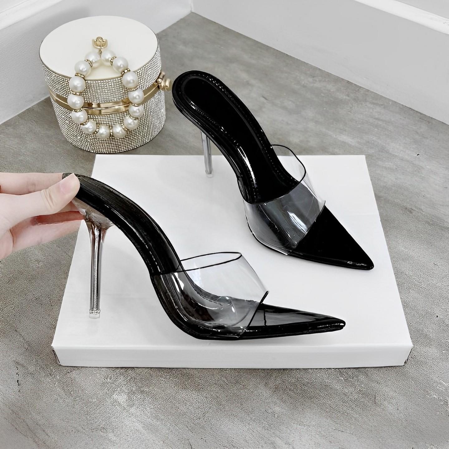 Guốc cao gót 9p mũi nhọn gót tròn nhọn quai trong mềm đi êm chân