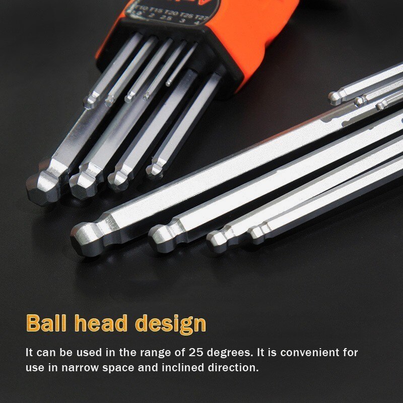 9 cái L loại Double-end Tua vít đầu lục giác Bộ cờ lê khóa Allen hình lục giác bóng phẳng Torx sao Đầu cờ lê Bộ khóa dụng cụ cầm tay thiết bị điện tử chuyên gia