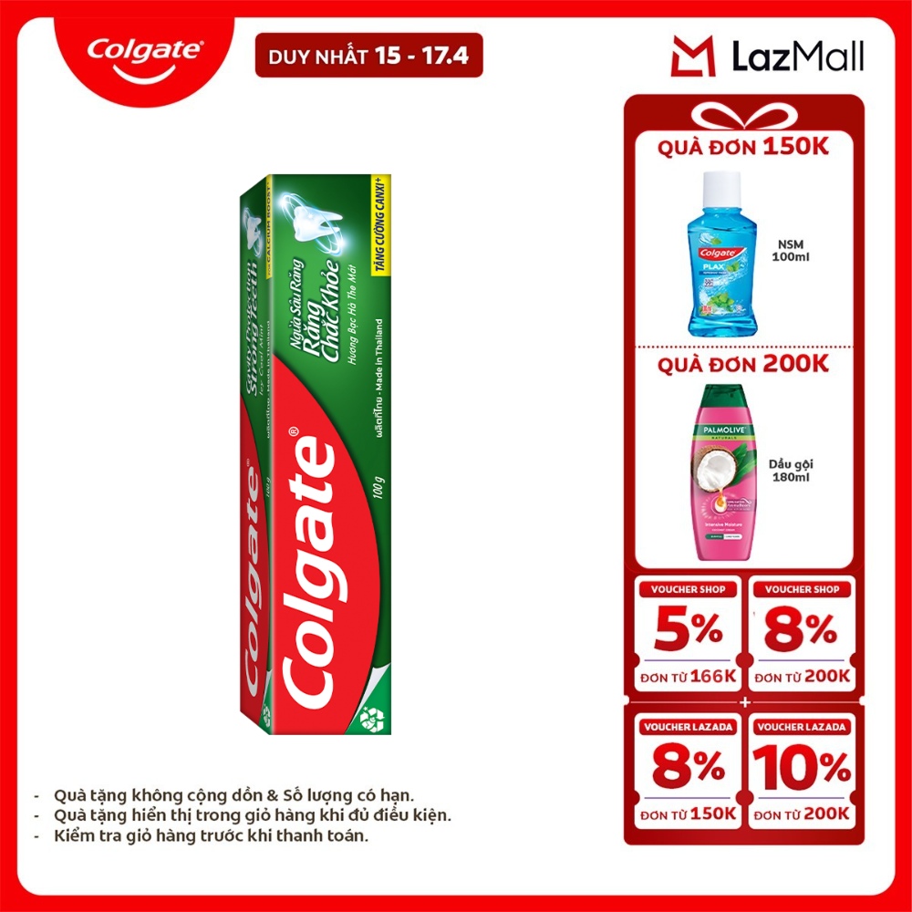 [Chỉ 15-17.4_X2 Voucher giảm đến 18%] Kem đánh răng Colgate ngừa sâu răng chắc khỏe 100g/tuýp