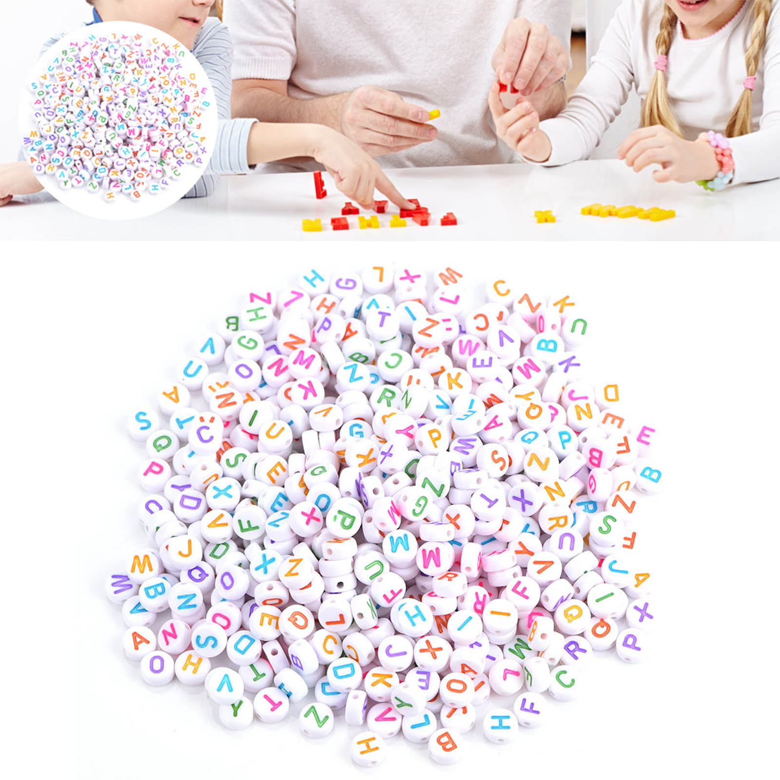 Fishlor hạt chữ cái 500Pcs 7 màu acrylic ký tự bảng chữ cái hạt A-Z Vòng bảng chữ cái hạt cho Vòng tay tự Làm Vòng Cổ