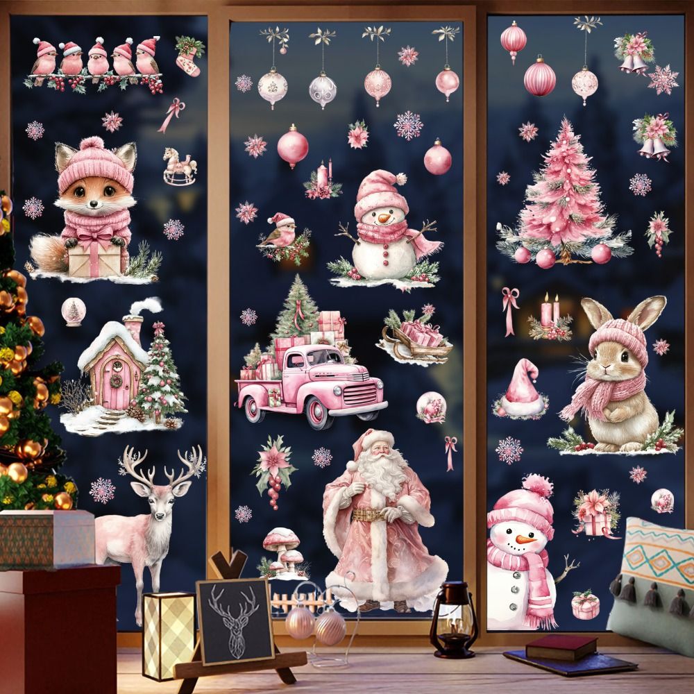 S38586 Có thể tháo rời Miếng dán cửa sổ giáng sinh Ông già Noel Người tuyết giáng sinh Đề can dán tường Giáng sinh 2025 Miếng dán gương kính