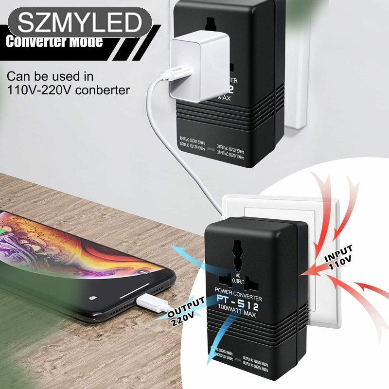 100w Dual Voltage Transformer Light-weight High Temperature Resistant Ac 110v/120v To 220v/240v Power Converter Adapter