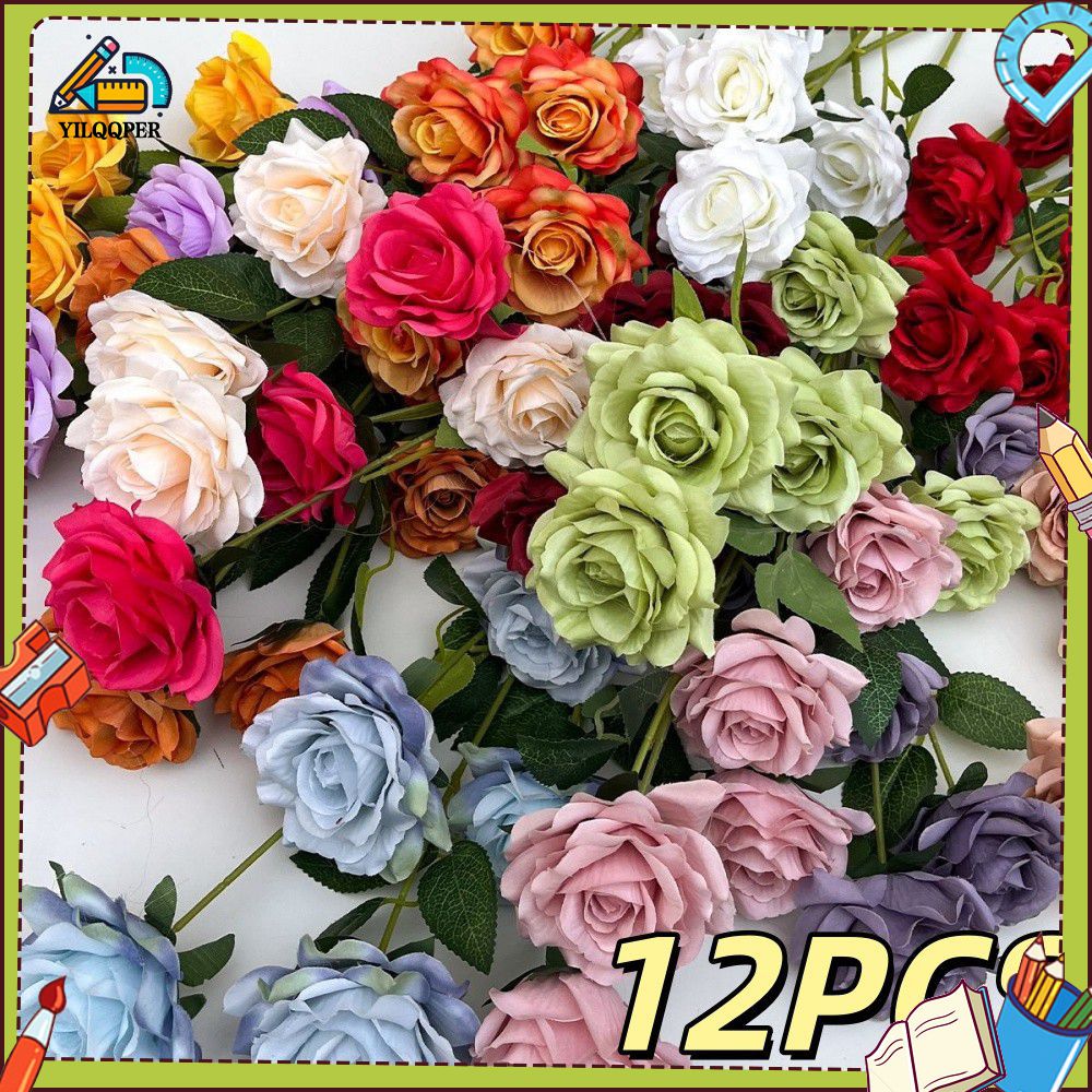 YILQQPER 12PCS Simulated Rose Single Valentine's Day Home Wedding Decoration Flower Wall Simulated Flower Fake Flower Artificial Flower ราคา 167 บาท*ส่งฟรี