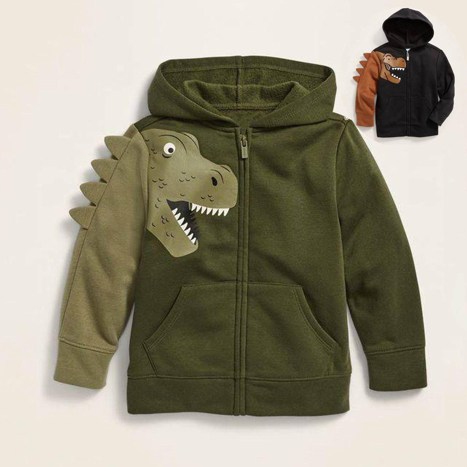 Junior Hoodies Zip Toddler bé áo khoác có mũ trùm đầu quần áo mùa thu khủng long trẻ em áo dài áo bé trai với túi lên tay áo Mùa Đông Áo Con Trai
