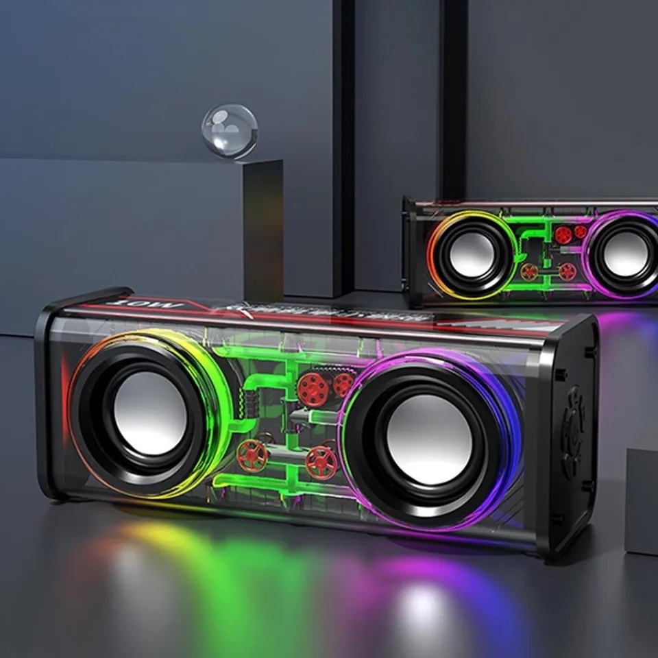 Loa bluetooth không dây V8 trong suốt đèn led 7 màu nhảy theo nhạc sạc pin bass mạnh nghe nhạc hay-BH 1 đổi 1