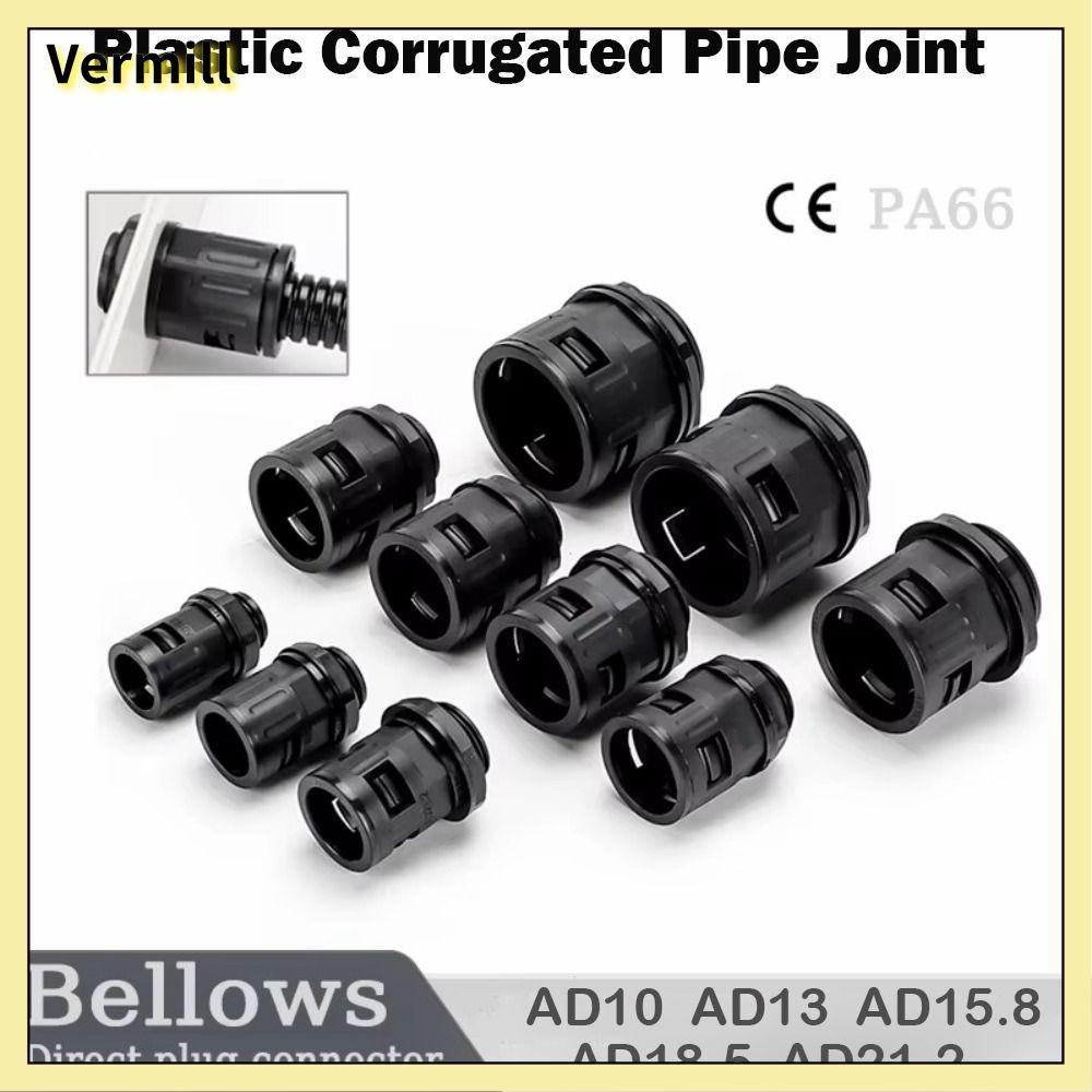 VERMILL Nhựa Khớp nối ống lượn sóng Đa kích cỡ Đen Đầu nối ống nhựa Ad15.8 Chấm dứt ống thổi Ống lượn sóng PP