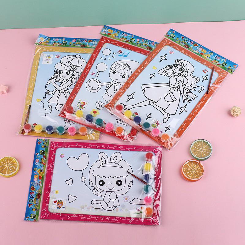 Tranh tô màu nước set 2 tranh to ,1 vỉ màu và cọ