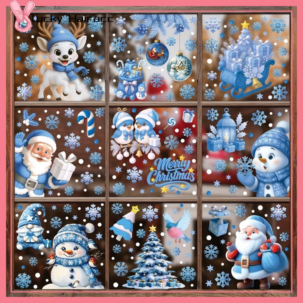 LUCKY HAIRACC A Set Người Tuyết Mùa Đông Nhãn dán cửa sổ Giáng sinh Ông già Noel PVC Nhãn dán tĩnh điện Tự làm Bông tuyết Trang trí cửa sổ Giáng sinh
