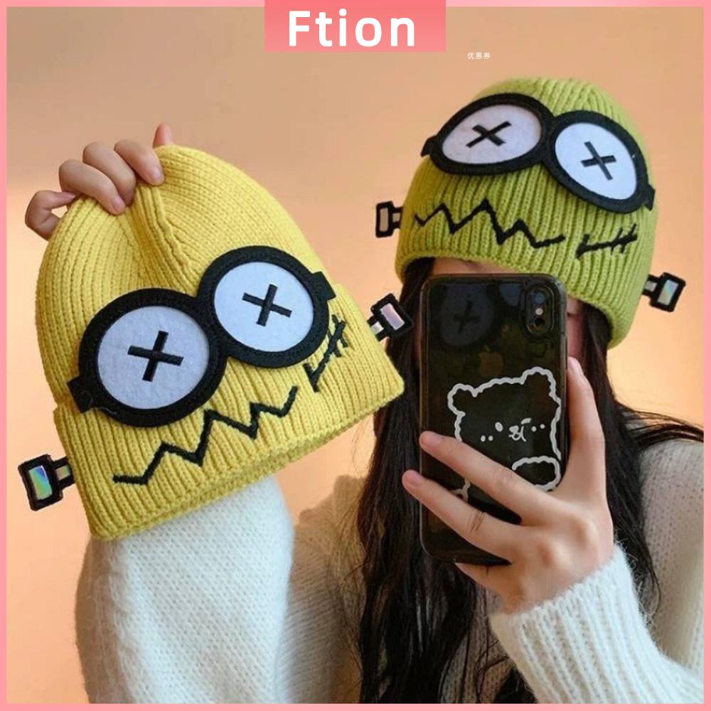 FTION Unisex Mũ Beanie cổ tay Ấm áp Họa tiết mắt to hoạt hình Mũ Dệt Chất lượng cao Màu kẹo Mũ bảo vệ tai