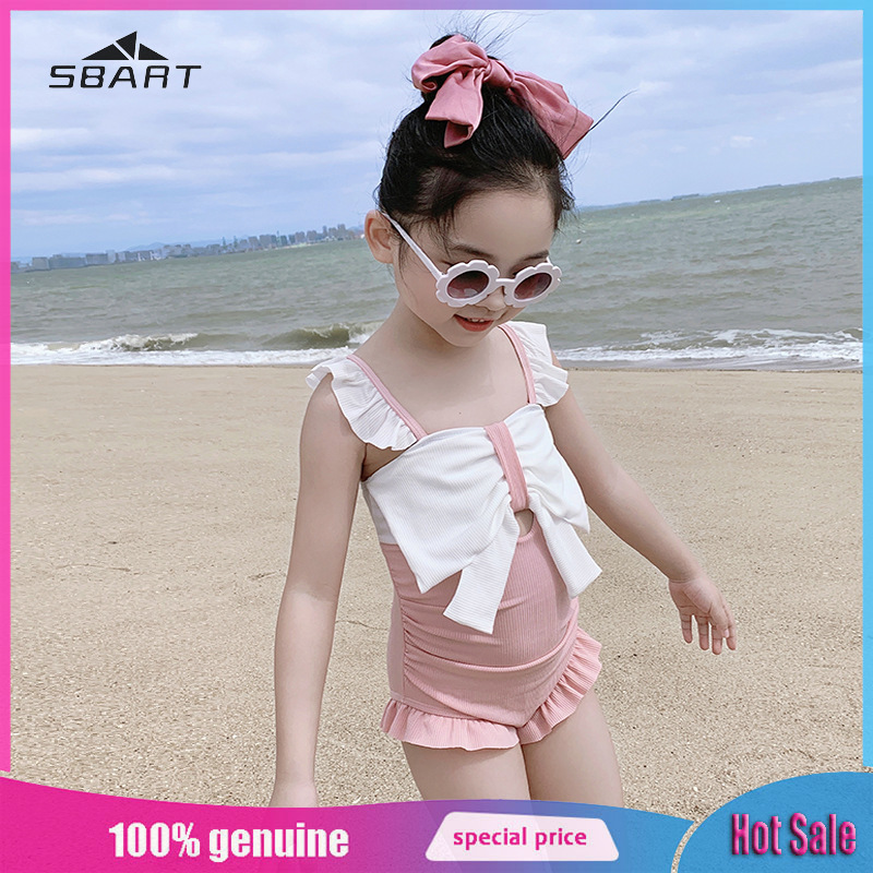 SBART Children's swimsuits, girls' one-piece hot spring swimsuits, Korean style cute bow ladies swimsuits ราคา 181 บาท*ส่งฟรี