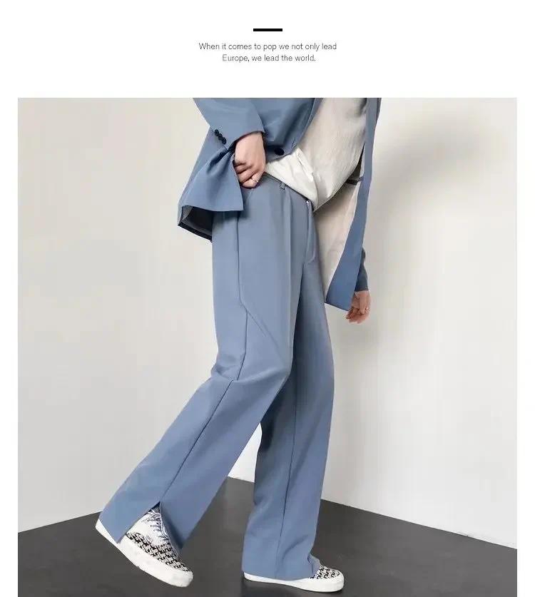 Summer New Men's Suit Pants Korean Style Streetwear Fashion Slim Fit Casual Pants Male Personalized Slit Loose Long Pants