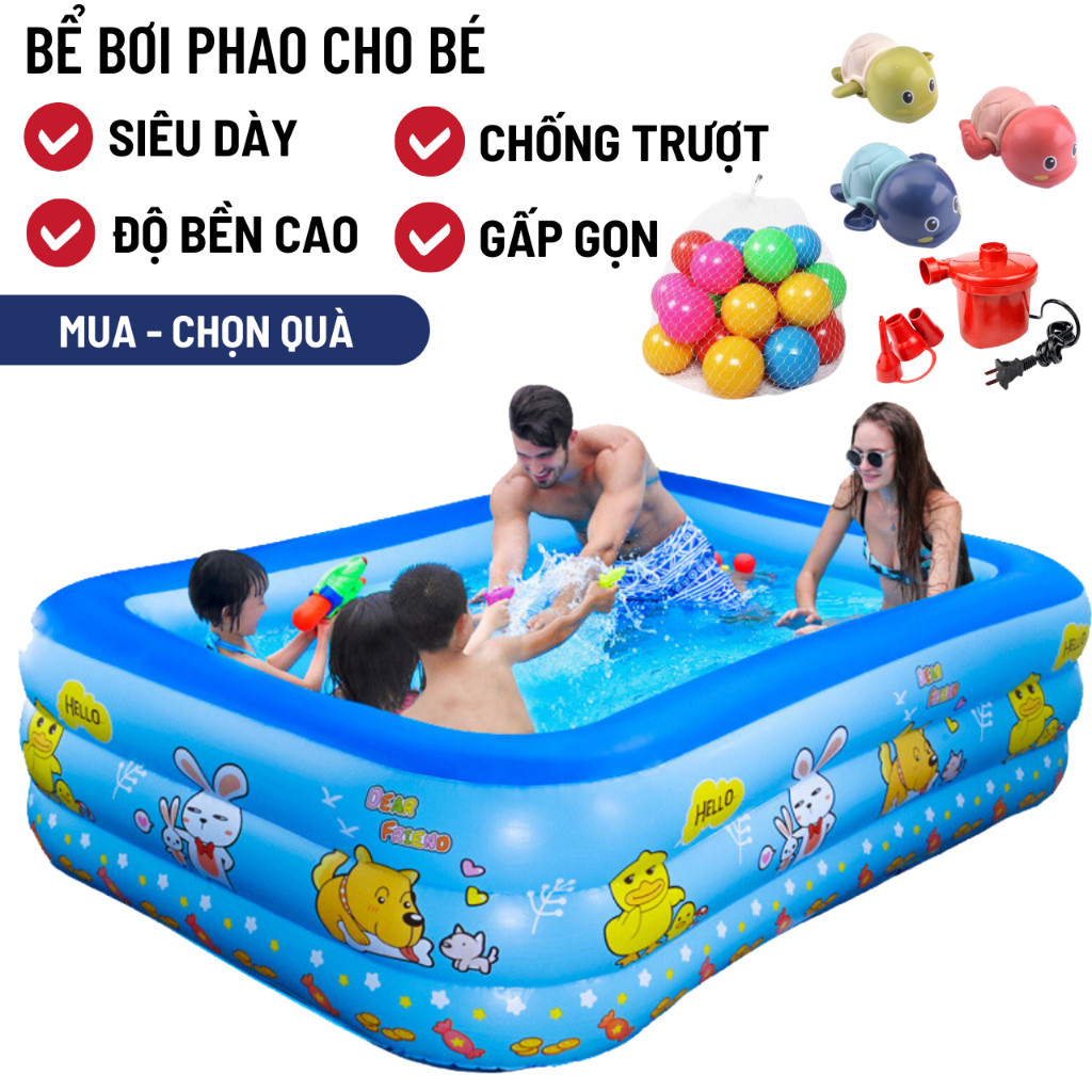 Bể Bơi Phao Trong Nhà 3 Tầng Cho Trẻ Em 3M, 2M6, 2m1,1m8,...Dày Dặn Bền Đẹp, Lỗi 1 Đổi 1