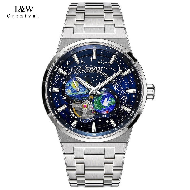 Đồng hồ nam chính hãng I&W Carnival IW708 IW708G 708 708G máy cơ Miyota kính sapphire nguyên khối